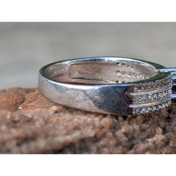 Vintage Pavé Solitaire Ring, Simulated Diamond Ring - Picture 5 of 10